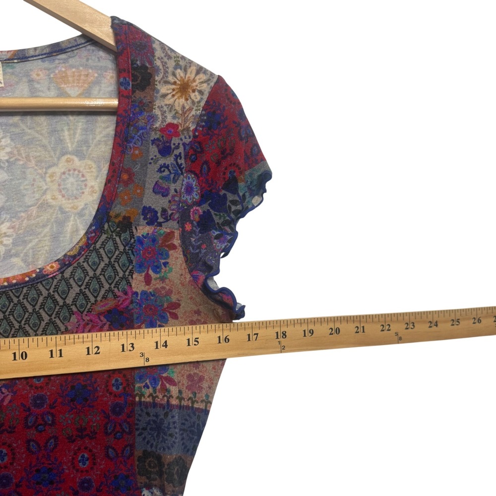 Natural Life Patchwork Top Womens Small Multi New Boho Floral Lettuce Edge Tee - Picture 5 of 7